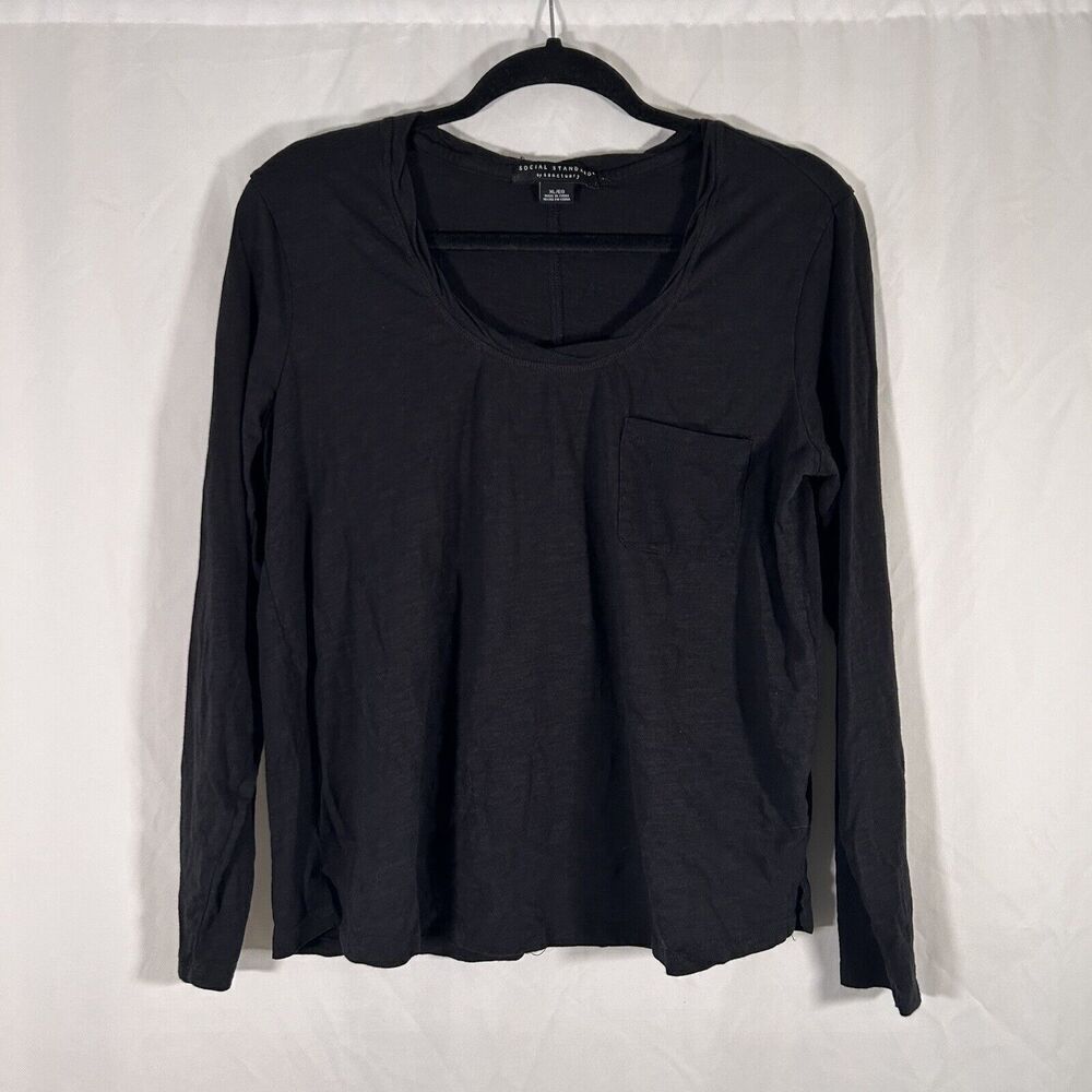 Social Standard by Sanctuary Blouse Women's XL Black Long Sleeve Round Neck
